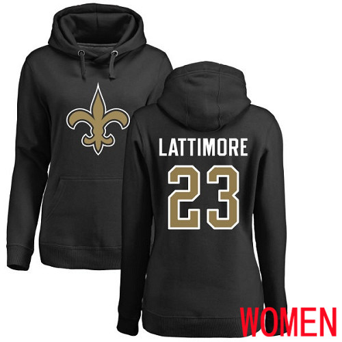 New Orleans Saints Black Women Marshon Lattimore Name and Number Logo NFL Football #23 Pullover Hoodie Sweatshirts->nfl t-shirts->Sports Accessory